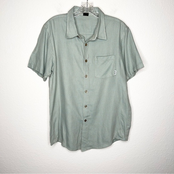 Oakley Shirt Mens Medium Plaid Mint Green Button Up Short Sleeve Tan Cream  H - Picture 1 of 8
